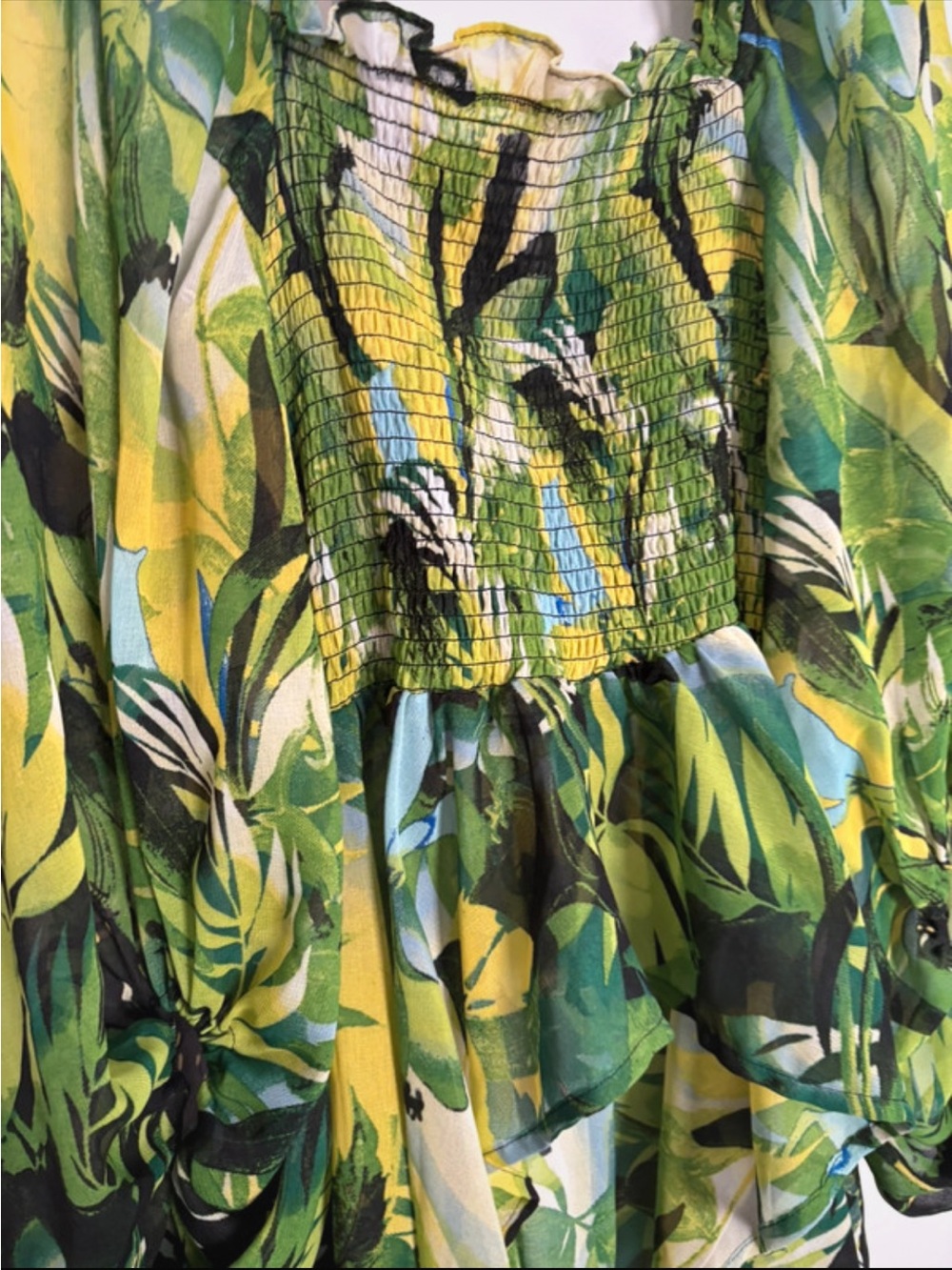 Live 4 Truth Green and Yellow Botanical Smocked Top Short in front back maxi